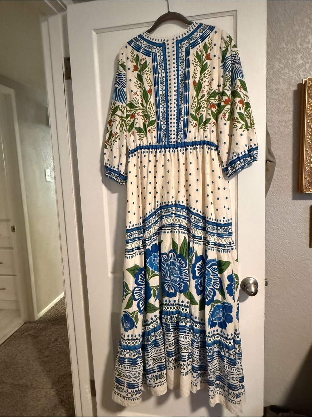 FARM Rio Cream Midi Dress with Blue & Green Botanical Print - Picture 8 of 15